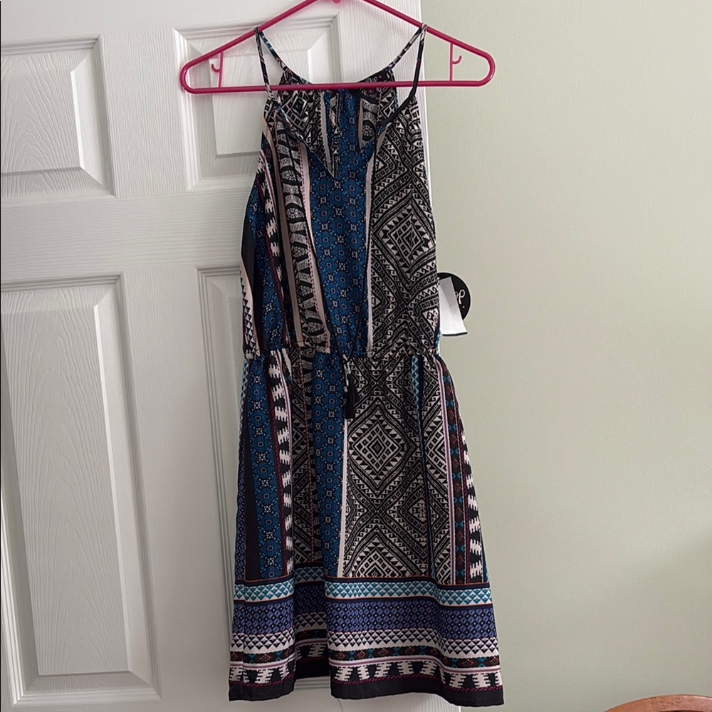 Bebop Blue sleeveless halter sundress for casual wear, Juniors M